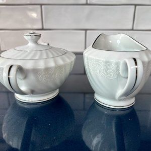PRICE IS FIRM.  Beautiful M Fine China Creamer and Sugar Bowl Set